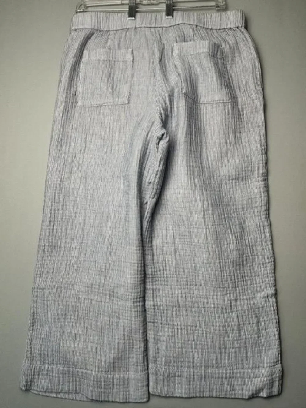 J.Jill Petite Linen Blend Wide Leg Crop Pants Blue White Striped Pull On M